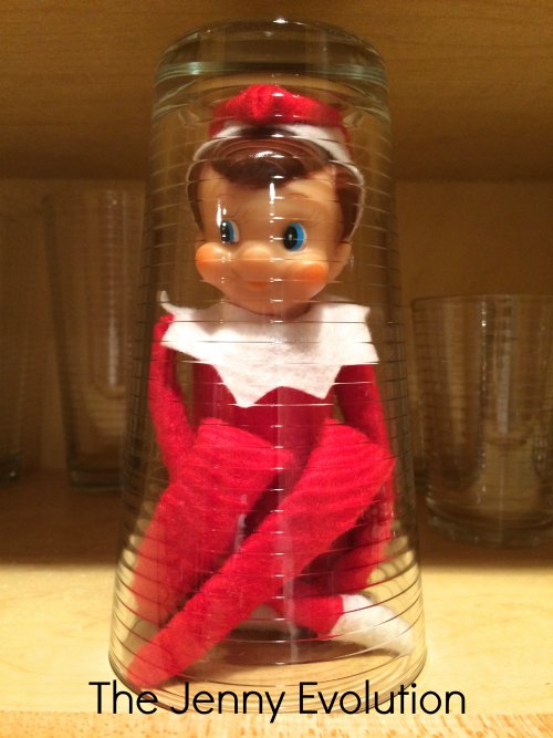 I don't think they'll be able to find me here! Our elf hides in plain sight under a glass. #elfontheshelfideas