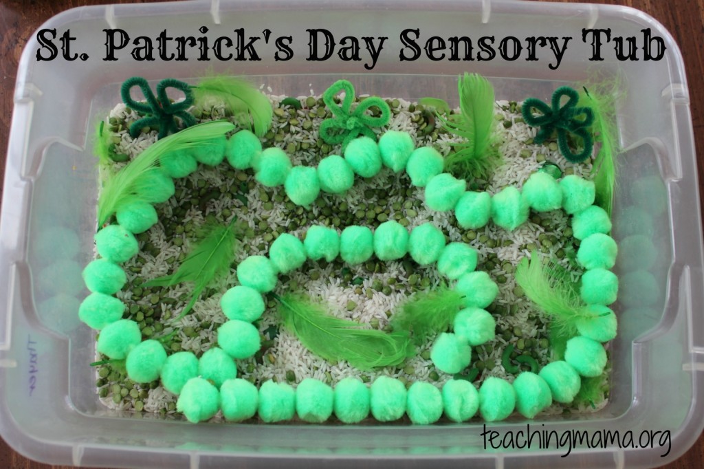 St. Patrick's Day Sensory Tub. Click for more colorful #stpatrick sensory bins