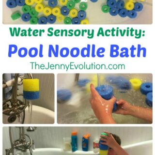 Pool Noodle Bath: Water Sensory Activity + Learning Colors and Patterns | The Jenny Evolution