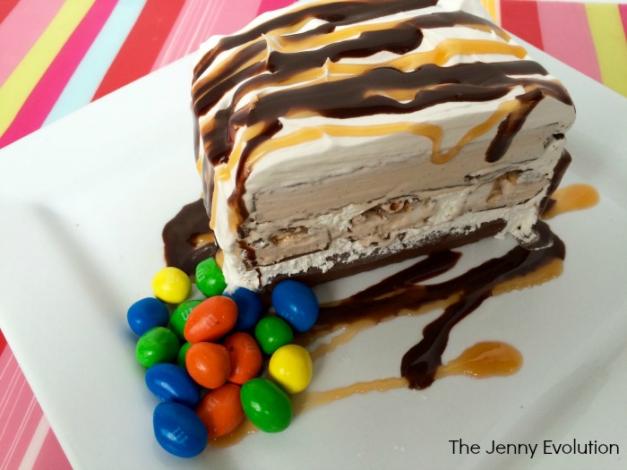 Snickers Cake! Snickers Ice Cream Bars Cake Recipe with peanut mnms