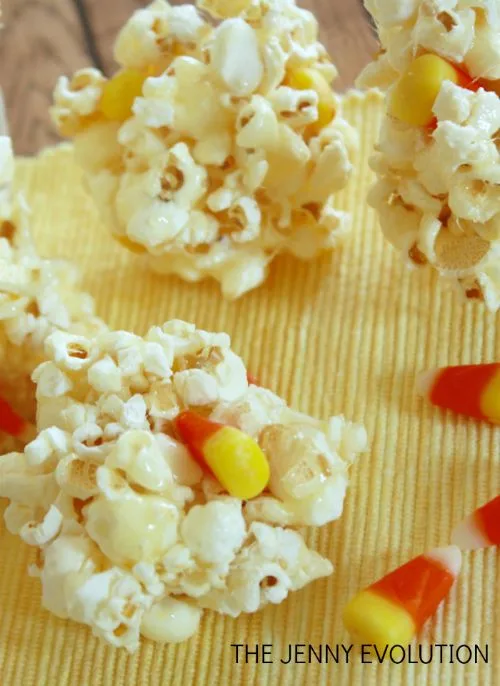 Candy Corn Popcorn Balls Recipe | The Jenny Evolution
