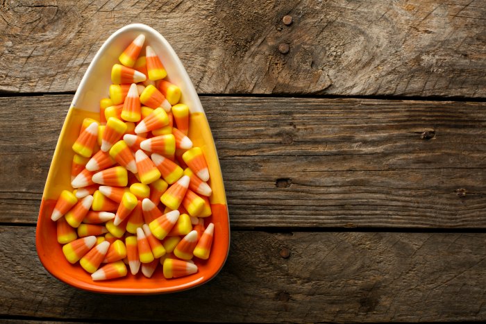 candy corn in candy corn shaped dish
