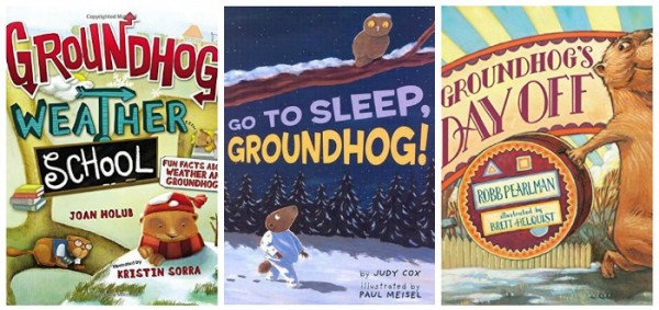 groundhog day books - groundhog weather school; go to sleep groundhog; groundhog's day off