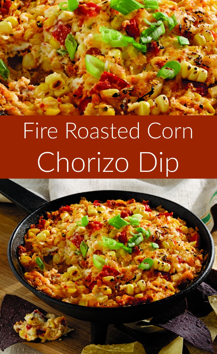 Fire Roasted Corn and Chorizo Dip Recipe - Perfect for a backyard BBQ, game day gathering or Mexican feast.