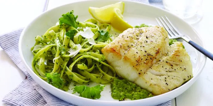 Pan-Seared Cod over Minted Pea Puree Recipe