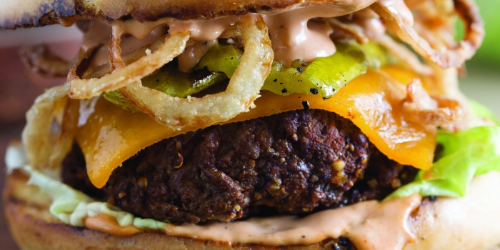 Cowboy Burger Recipe with Grilled Pickles and Crispy Onion Straws