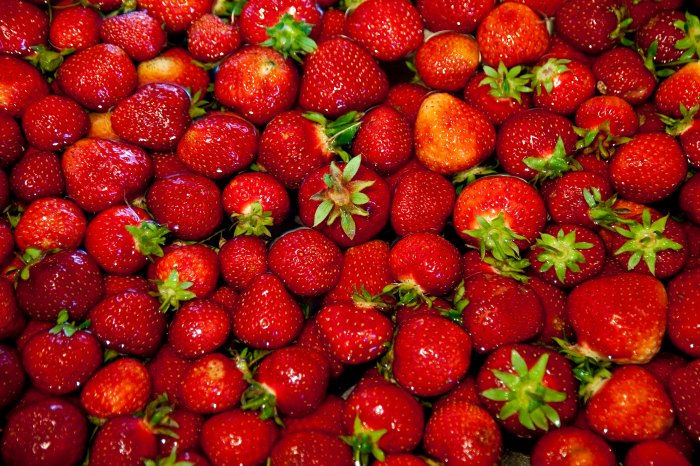 bin of strawberries
