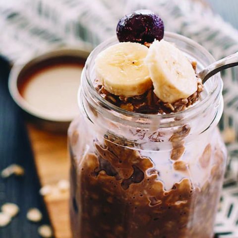 Easy Overnight Oats with Chocolate, Cherry and Banana