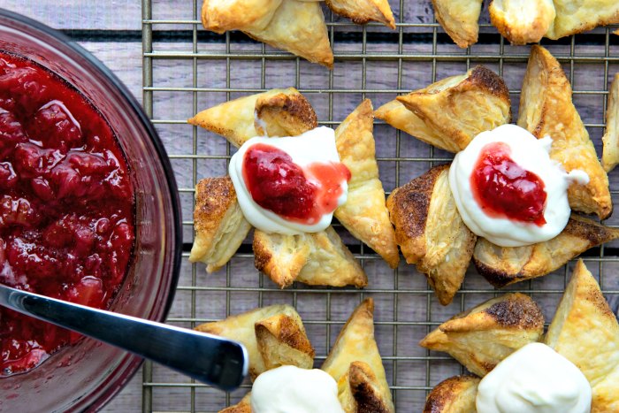 Ricotta Puff Pastries with strawberry compote
