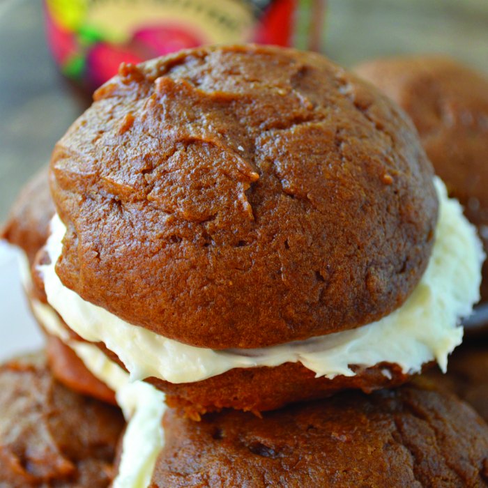 close up of a single Spice Cake Whoopie Pie