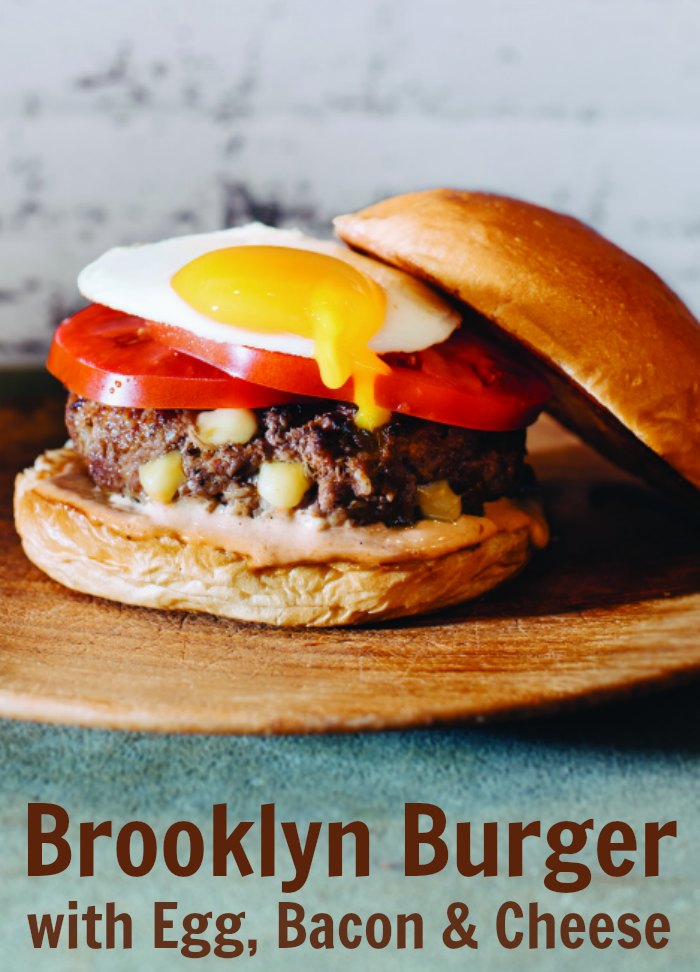 Topped with melted cheese and optional garnishes like fried eggs and tomato slices, this Bacon Egg Brooklyn Burger can be personalized to appease the taste buds of everyone under your roof.
