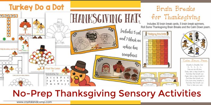 No Prep Sensory Thanksgiving Worksheets and Activities