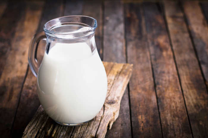 milk in a glass jug