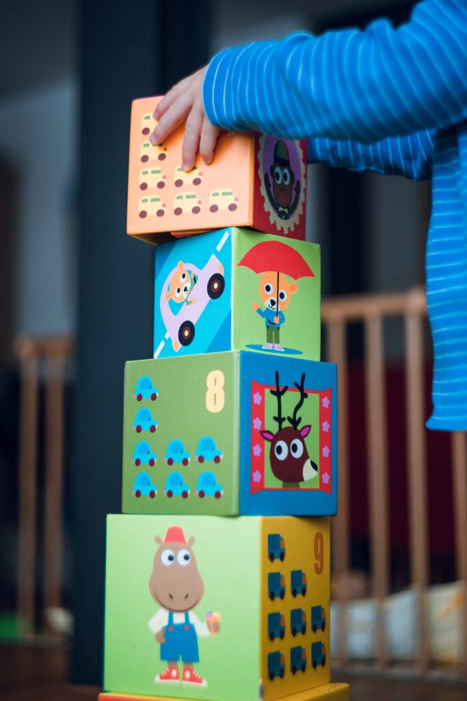 child building with fun cardboard blocks