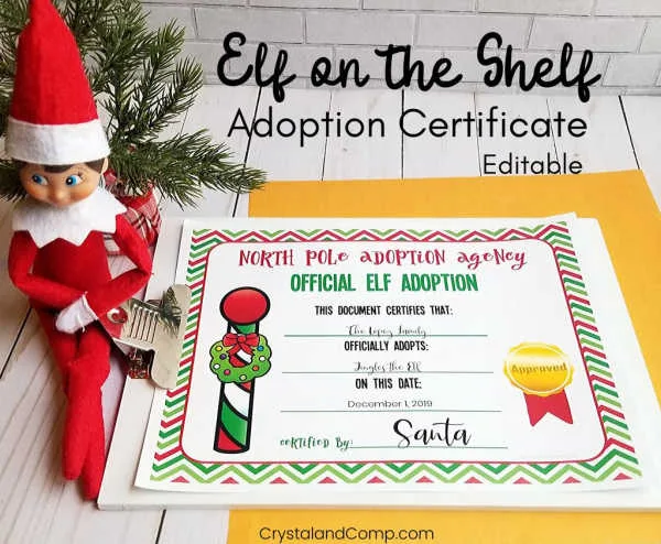 Image for Editable Elf on the Shelf Adoption Certificate