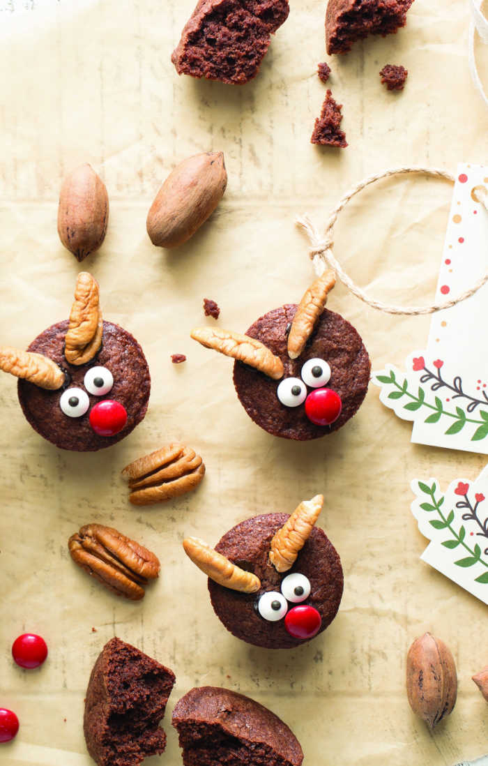 Christmas Reindeer Brownies with Pecans