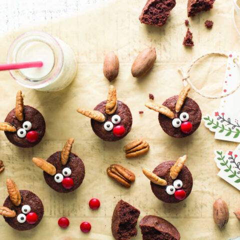 Christmas Reindeer Brownies with Pecans