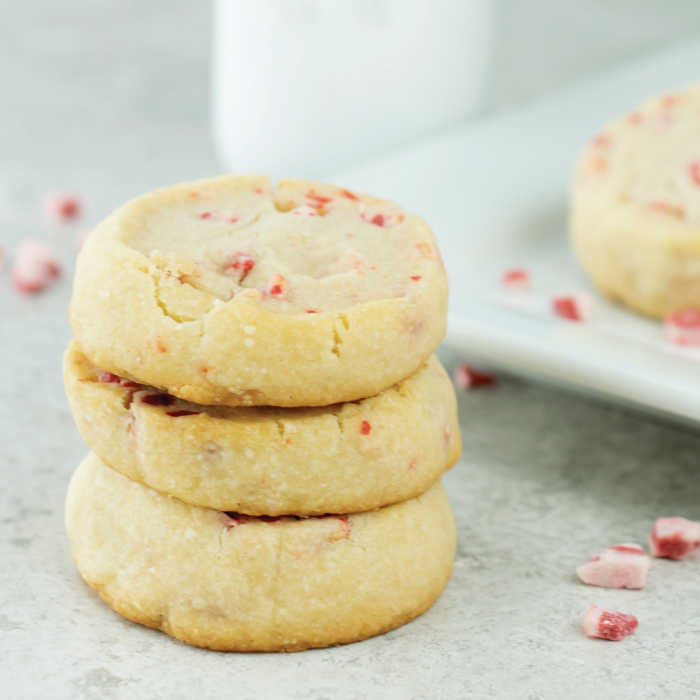 close up of peppermint cookies made with shortbread