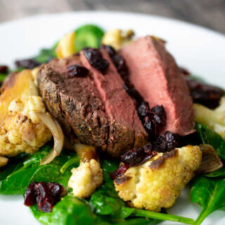Salad with Beef Tenderloin,  Roasted Cauliflower and Spinach