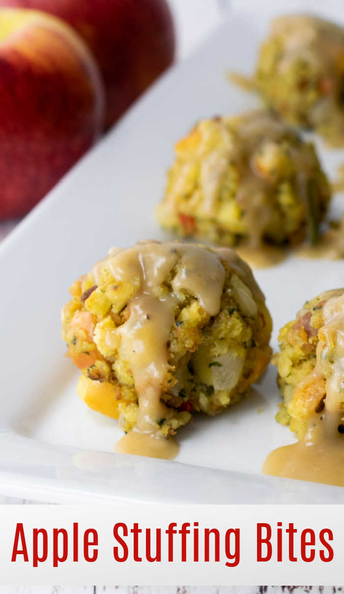 Apple Stuffing Bites with Rosemary Gravy - perfect appetizer or side dish for Thanksgiving and Christmas. 