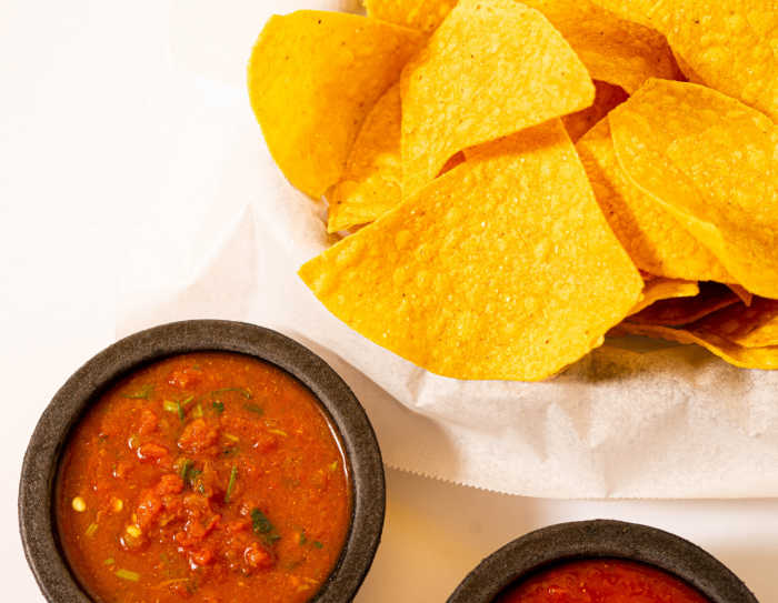 salsa in a bowl with tortilla chips