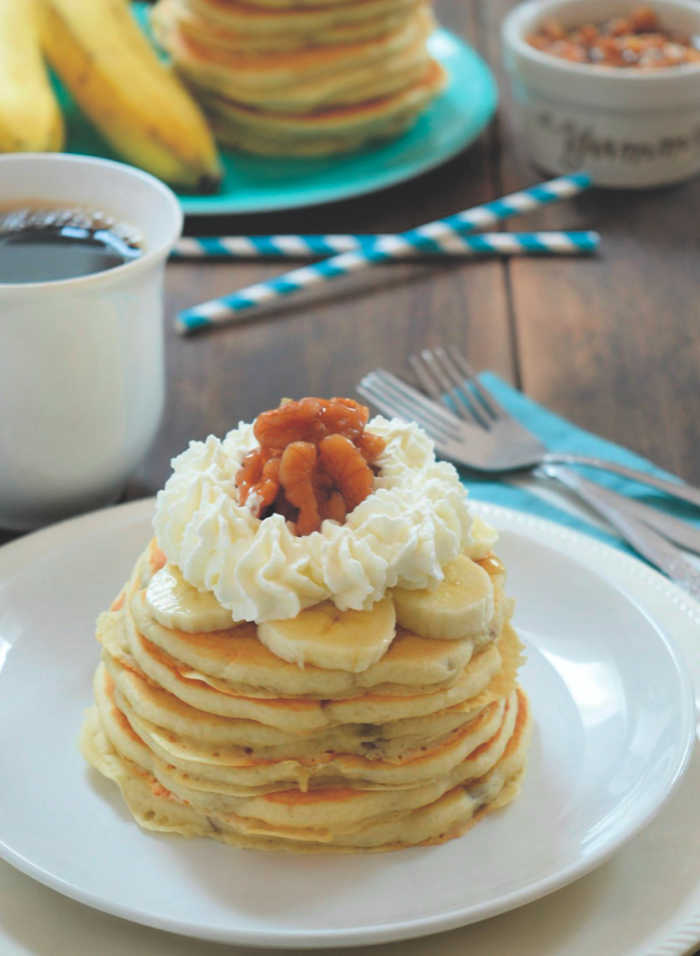 Banana Walnut Pancakes with Whipped Cream