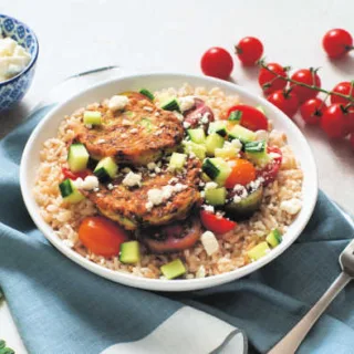 Image for Zucchini Fritter Mediterranean Rice Bowls
