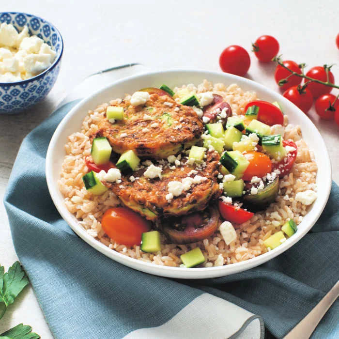 Image for Zucchini Fritter Mediterranean Rice Bowls
