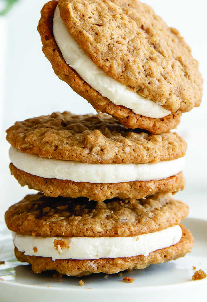 Oatmeal Cream Cookies built into sandwiches