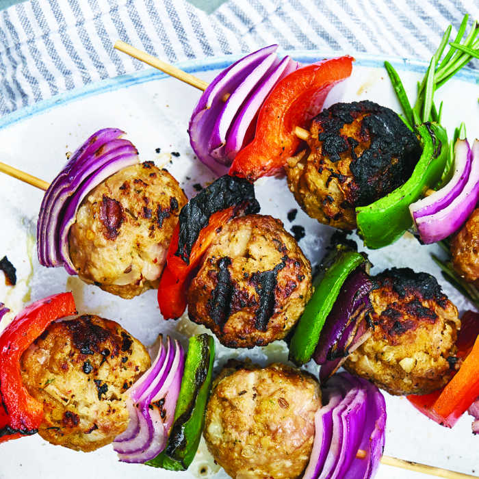 Lamb Meatball and Veggie Kabobs served with Herb Sauce