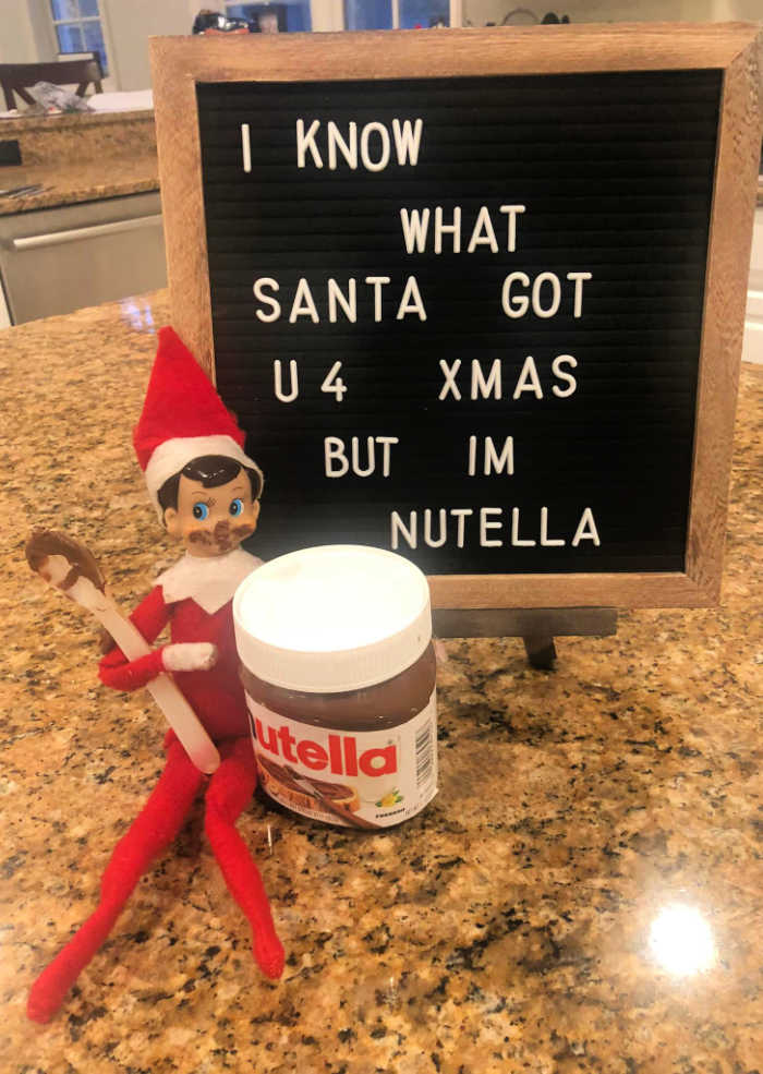 Pun fun from the Elf on the Shelf with Nutella