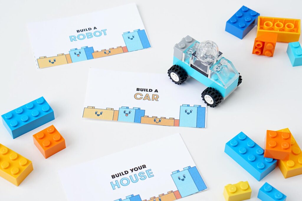 LEGO building challenge flashcards - construction activities for kids