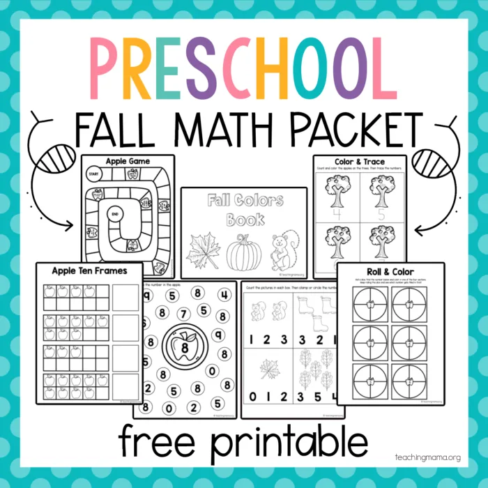 Image for Fall Math Packet for Preschoolers