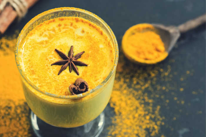 Drink with turmeric and anise star cinnamon - golden milk. Antioxidant. A warming drink due to flu and colds.