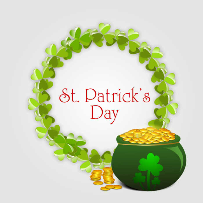 st patrick's day clover wreath with pot of gold