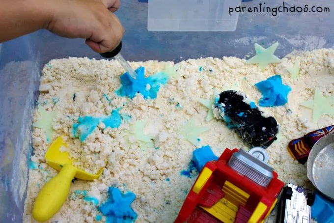 Image for Moon Excavation! Construction Sensory Bin with Exploding Frozen Stars