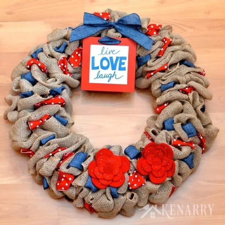 Image for Burlap Wreath: Red, White and Blue Patriotic Decor