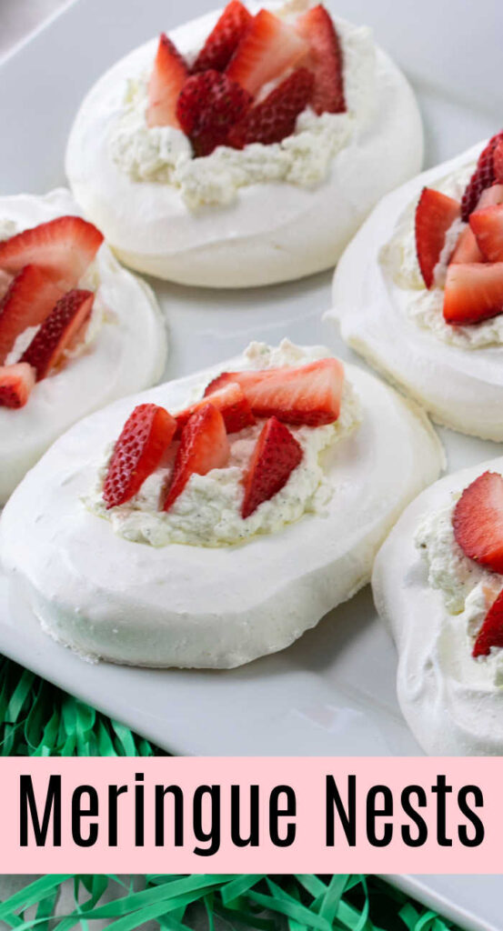 Easy Easter Meringue Nests with Vanilla Bean Whipped Cream and Strawberries