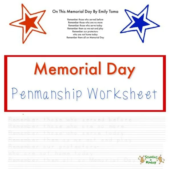 Image for Memorial Day Penmanship Worksheet