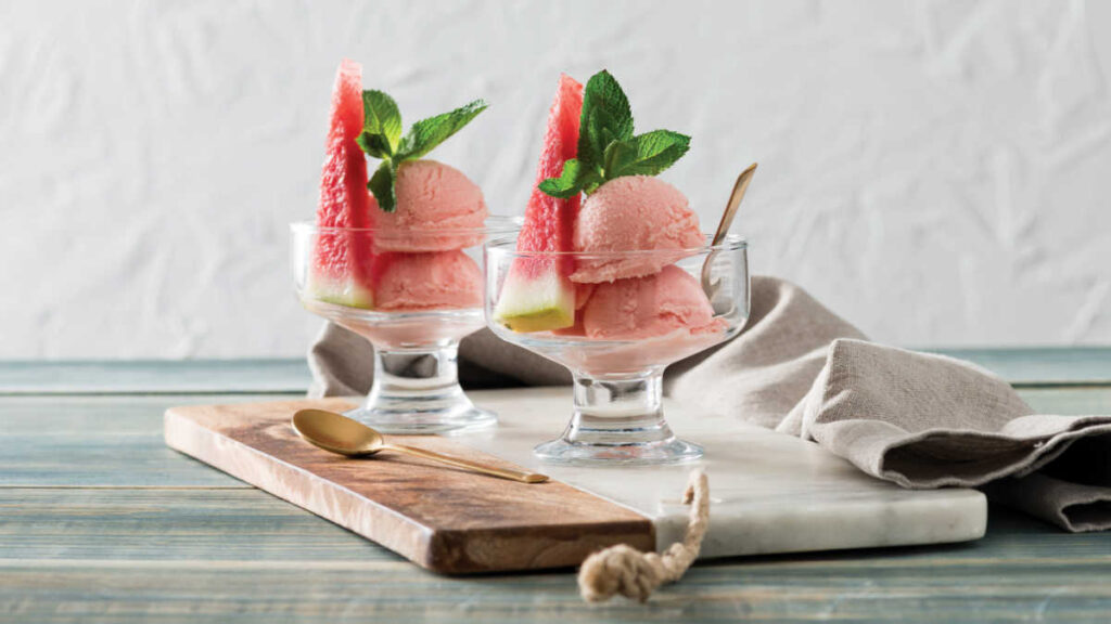 frozen cool watermelon gelato in serving glasses