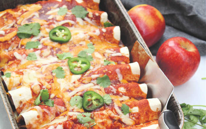 enchiladas with apples topped with jalepenos