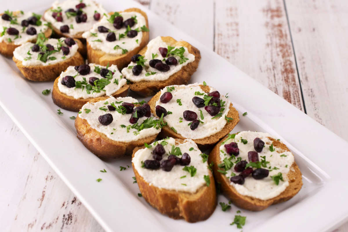 Easy Crostini Appetizer with Roasted Garlic and Whipped Feta [with Video]