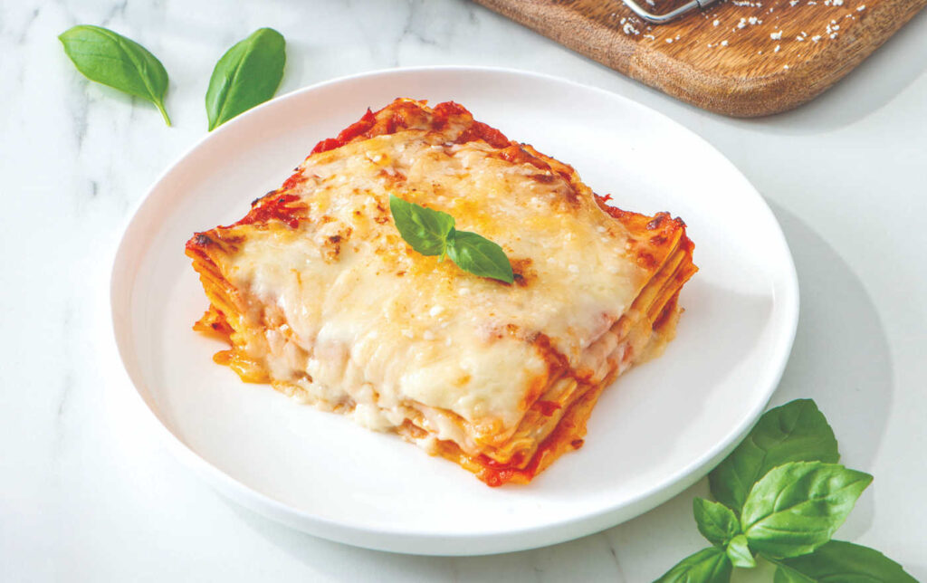 piece of easy lasagna on white plate