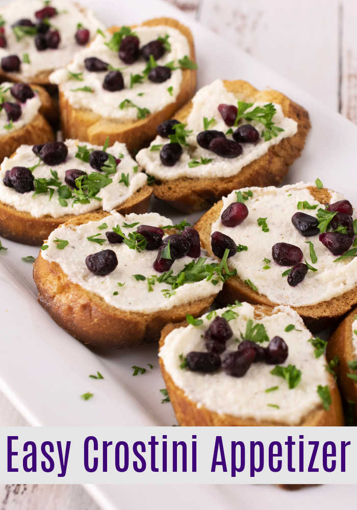 Easy Crostini Appetizer with Roasted Garlic and Whipped Feta