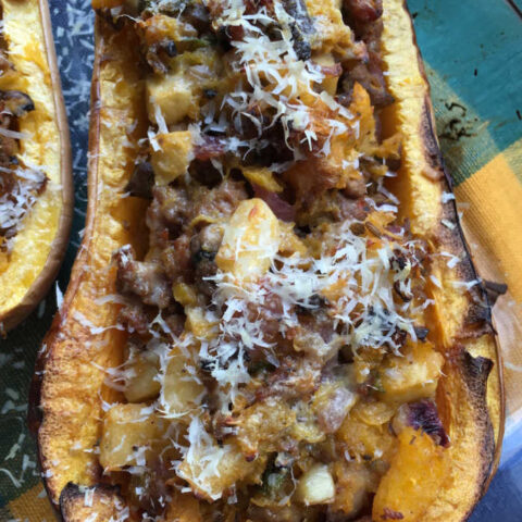 Stuffed Butternut Squash with Apple and Sausage