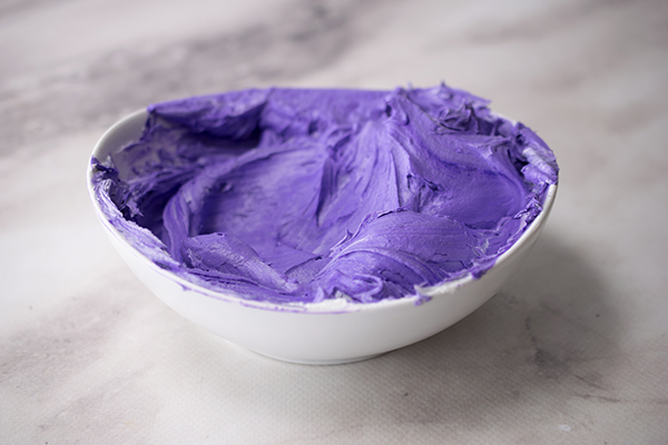 bowl of purple icing
