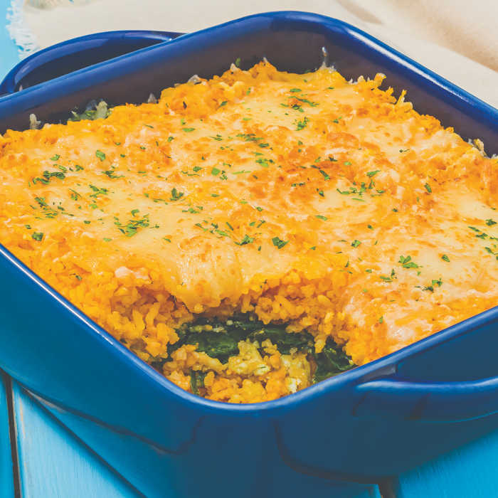 Layered Spinach and Pumpkin Rice Casserole - ready to serve!