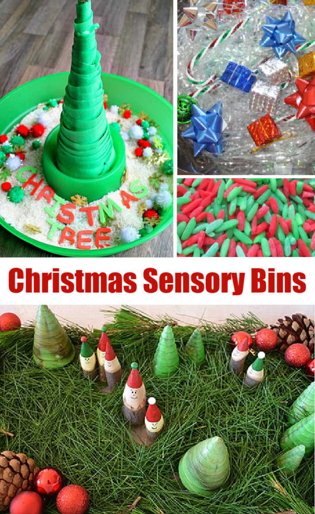 Christmas Sensory Bins give kiddos a chance to take in the Christmas experience by getting a more rounded experience of the holiday while practicing their fine motor skills.