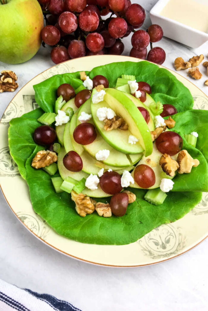 While traditional Waldorf salads are covered in rich mayo-based dressing, this deconstructed Waldorf Salad Recipe is a significantly lighter version.