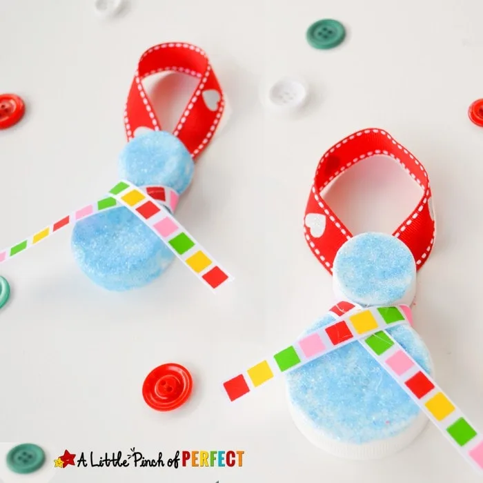 Image for Homemade Milk Cap Snowman Ornaments: Christmas Kids Craft